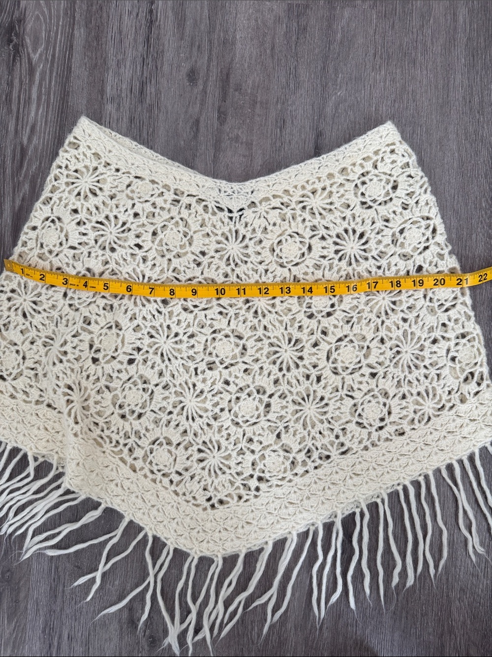 Crochet Fringe Poncho in Cream - Picture 6 of 7